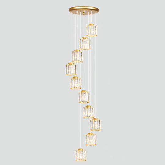 Contemporary Multi-Light Pendant With Geometrical Glass Shade For Staircase Suspension 10 / Gold