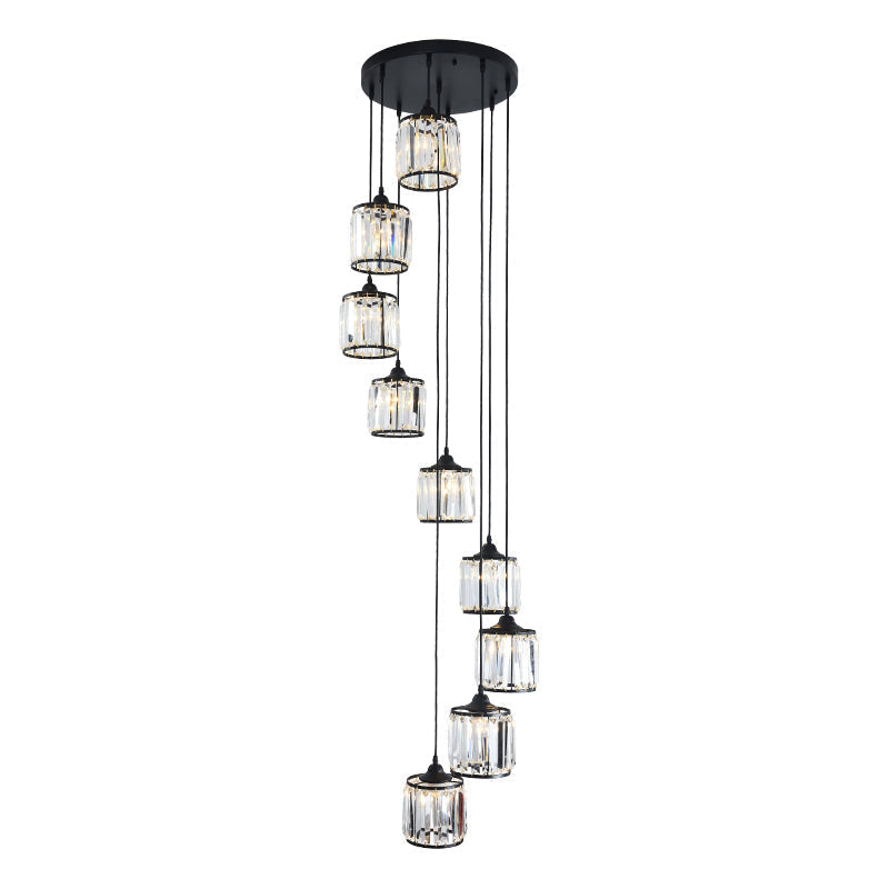 Lampe à suspension en cristal minimaliste pour escalier - Lampe de plafond cylindrique multiple