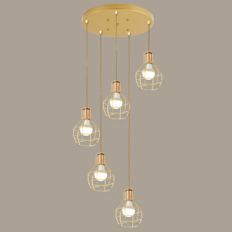 Minimalist Metallic Grenade Cage Ceiling Light With 5 Bulbs - Perfect For Staircase Suspension