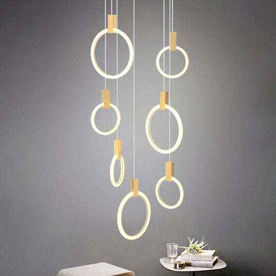 Contemporary LED Gold Pendant Light: Ring Shaped Acrylic, Ideal for Staircase
