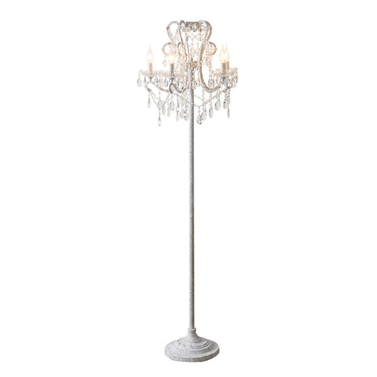 Candle Metallic Stand Up Lamp Traditional 5 Heads Living Room Floor Lighting With Crystal Draping