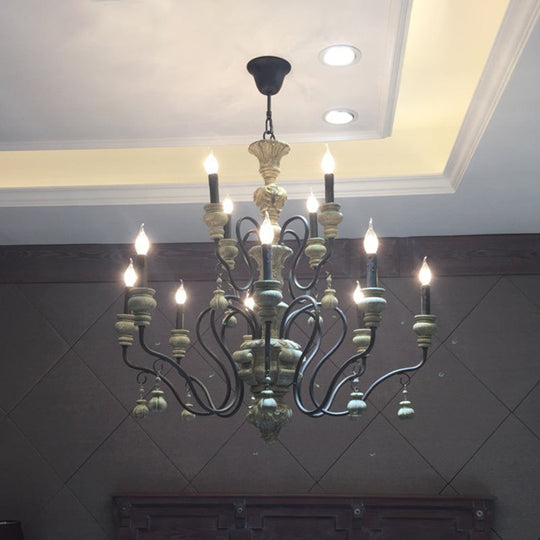 Traditional Wooden Candelabra Ceiling Chandelier For Dining Room With Curved Rustic Arm 12 / Rust