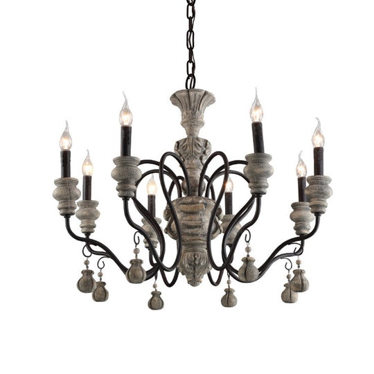 Traditional Wooden Candelabra Ceiling Chandelier For Dining Room With Curved Rustic Arm 8 / Rust