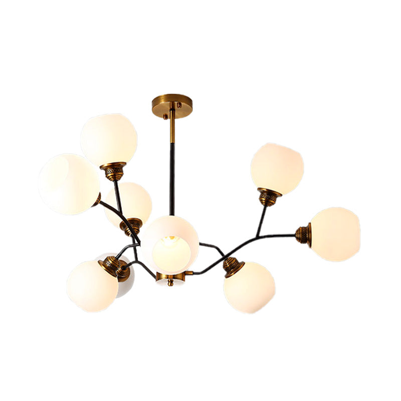 Contemporary Milk Glass Pendant Chandelier With Gold Branch Design - 9/12/15 Lights