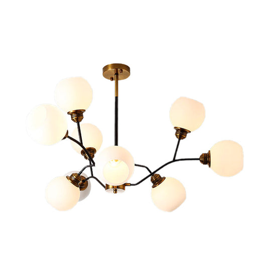 Contemporary Milk Glass Pendant Chandelier With Gold Branch Design - 9/12/15 Lights