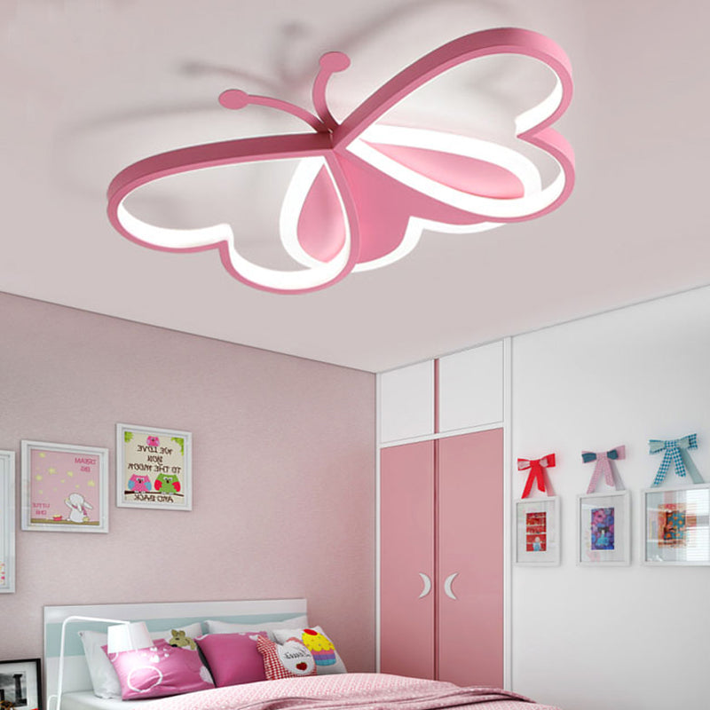 Metal and Acrylic Butterfly LED Flushmount Lamp for Children's Room in Blue/Pink