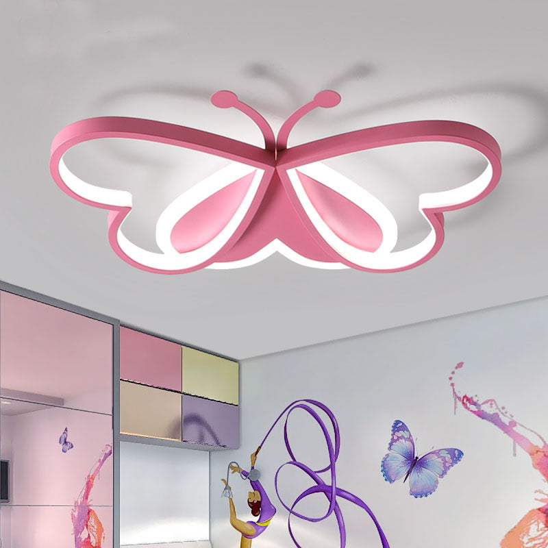 Metal and Acrylic Butterfly LED Flushmount Lamp for Children's Room in Blue/Pink