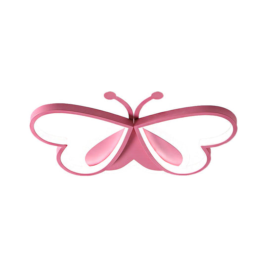 Metal and Acrylic Butterfly LED Flushmount Lamp for Children's Room in Blue/Pink
