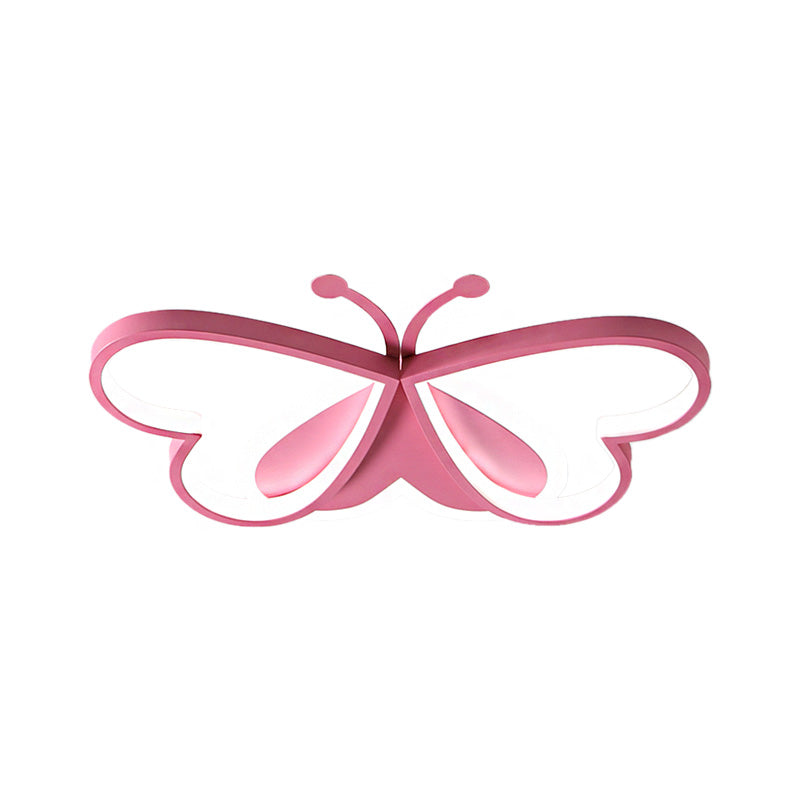 Metal And Acrylic Butterfly Led Flushmount Lamp For Childrens Room In Blue/Pink