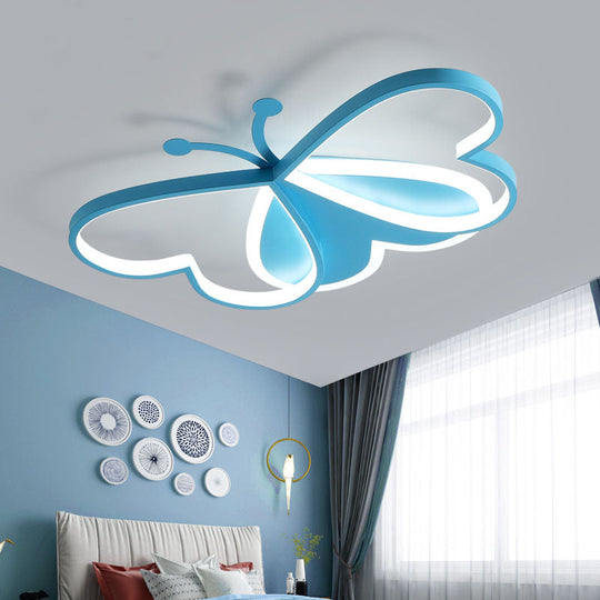 Metal and Acrylic Butterfly LED Flushmount Lamp for Children's Room in Blue/Pink