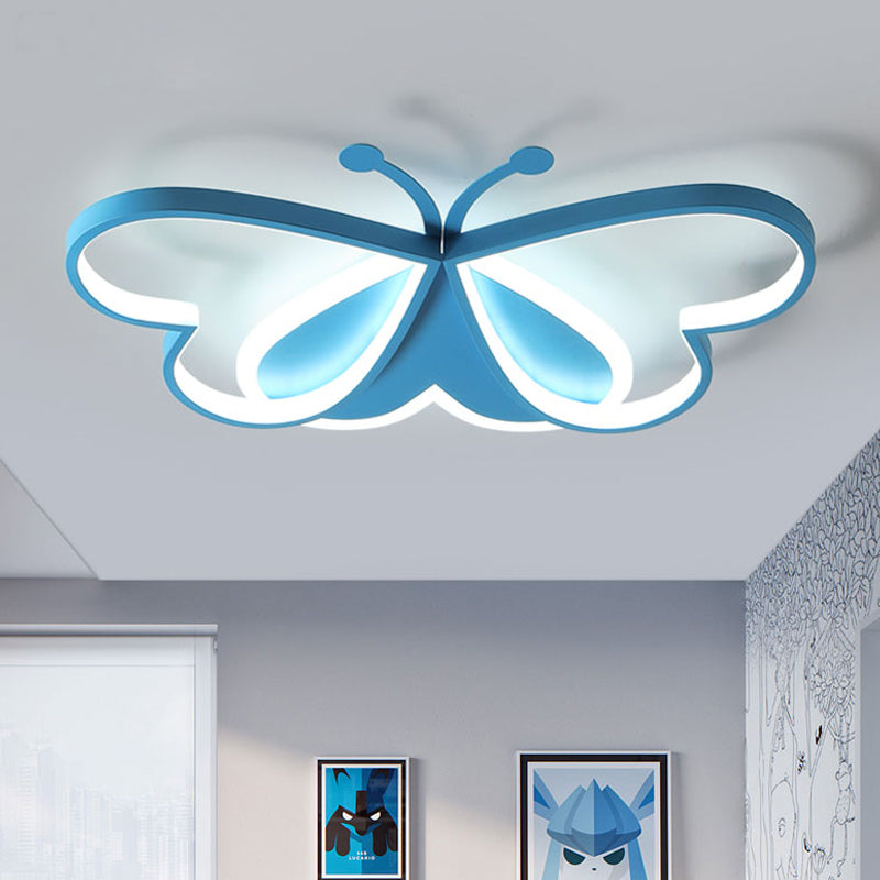 Metal and Acrylic Butterfly LED Flushmount Lamp for Children's Room in Blue/Pink