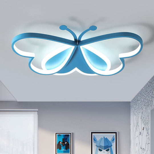 Metal and Acrylic Butterfly LED Flushmount Lamp for Children's Room in Blue/Pink