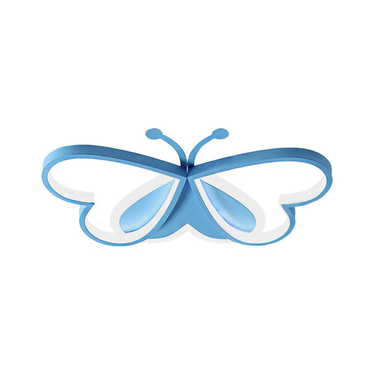Metal and Acrylic Butterfly LED Flushmount Lamp for Children's Room in Blue/Pink