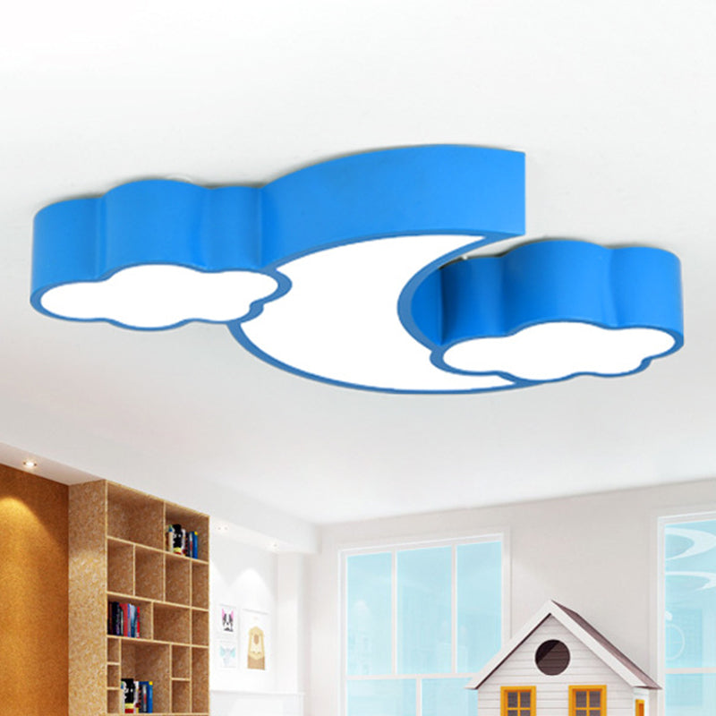 Child's LED Flush Ceiling Light: Adorable Moon and Cloud Cartoon Design with Acrylic Finish