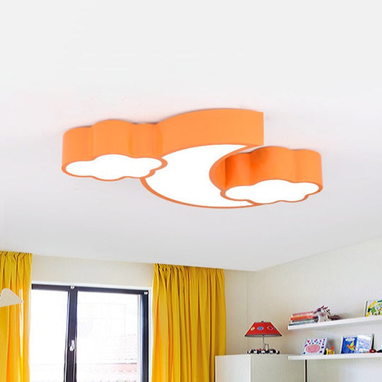 Child's LED Flush Ceiling Light: Adorable Moon and Cloud Cartoon Design with Acrylic Finish