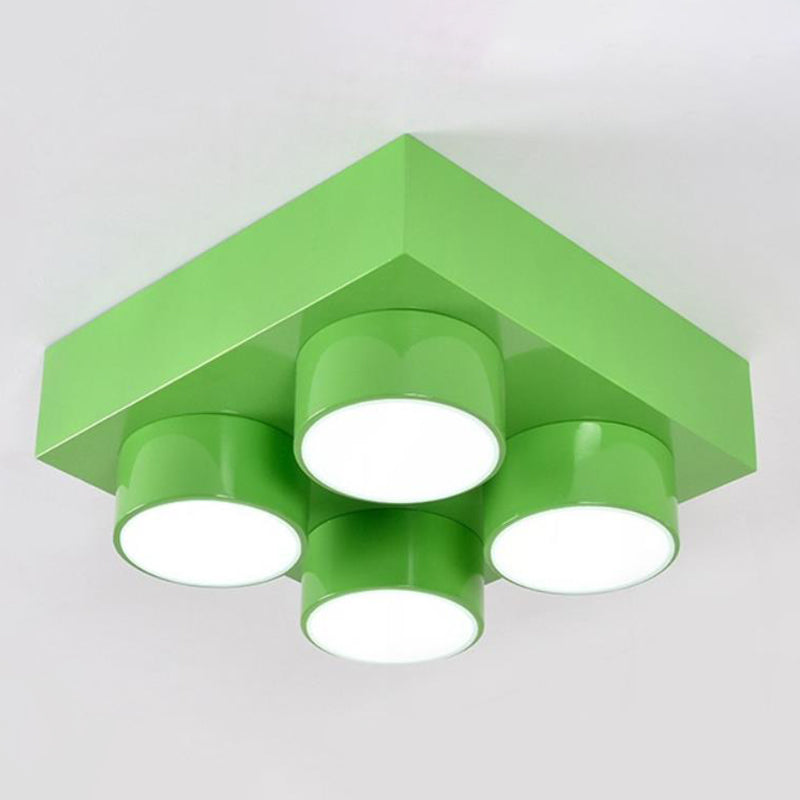 Led Flush Mount Metallic Childrens Ceiling Light For Toy Brick Kindergarten Green / 15.5