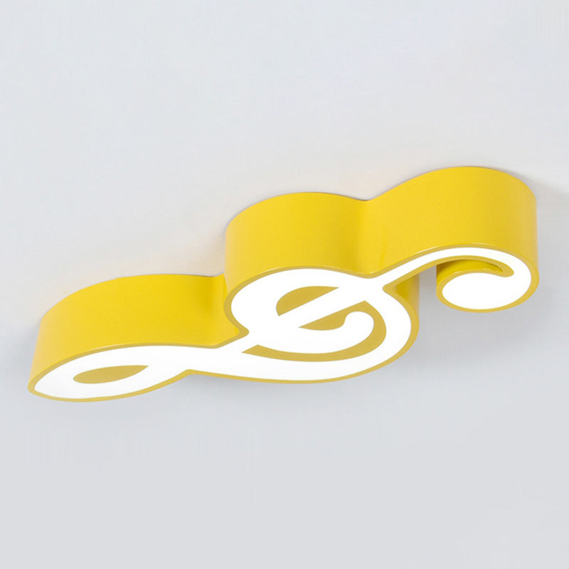Minimalistic Metallic LED Flush Ceiling Light for Child's Room With Musical Note Design