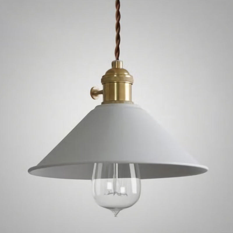 Vintage Metallic Hanging Lamp With Conical Shade - Single-Bulb Pendant Light For Restaurant White