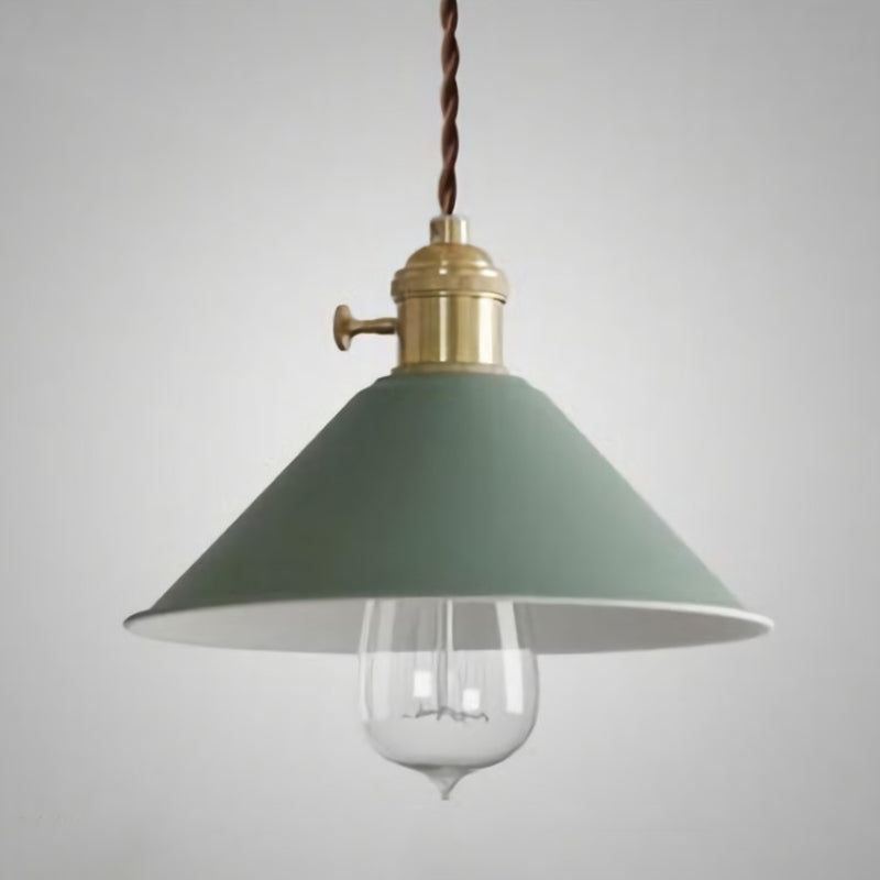 Vintage Metallic Hanging Lamp With Conical Shade - Single-Bulb Pendant Light For Restaurant Green