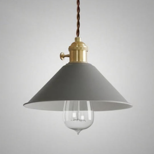 Vintage Metallic Hanging Lamp With Conical Shade - Single-Bulb Pendant Light For Restaurant Grey