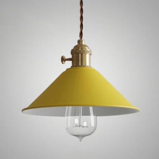 Vintage Metallic Hanging Lamp With Conical Shade - Single-Bulb Pendant Light For Restaurant Yellow