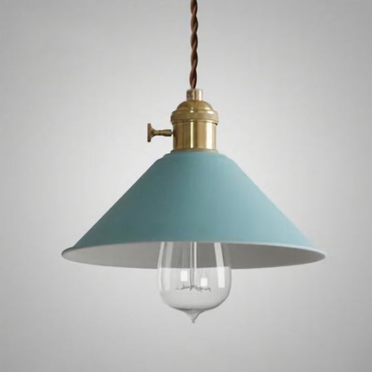 Vintage Metallic Hanging Lamp With Conical Shade - Single-Bulb Pendant Light For Restaurant Blue