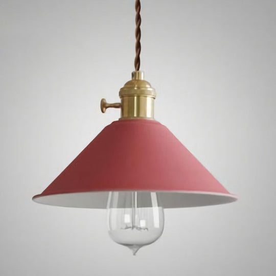 Vintage Metallic Hanging Lamp With Conical Shade - Single-Bulb Pendant Light For Restaurant Red