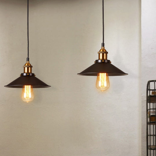 Suspension noire antique : abat-jour conique métallique, luminaire suspendu à 1 lampe pour restaurants
