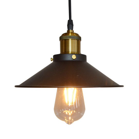 Metallic Flared Shade Pendant Light With Black Finish For Restaurants