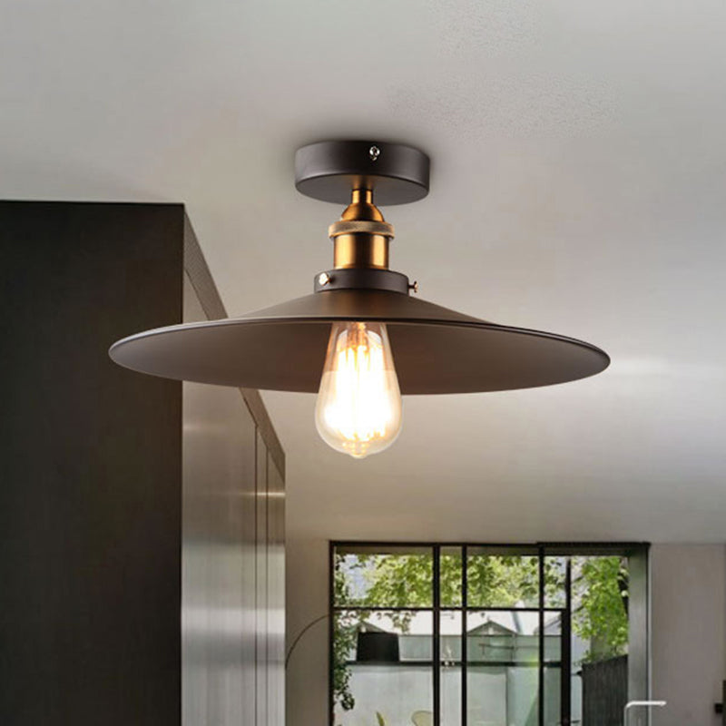 Sleek Black Single Dining Room Ceiling Light - Umbrella Semi Flush Mount