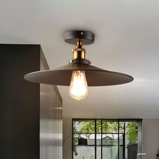 Sleek Black Single Dining Room Ceiling Light - Umbrella Semi Flush Mount