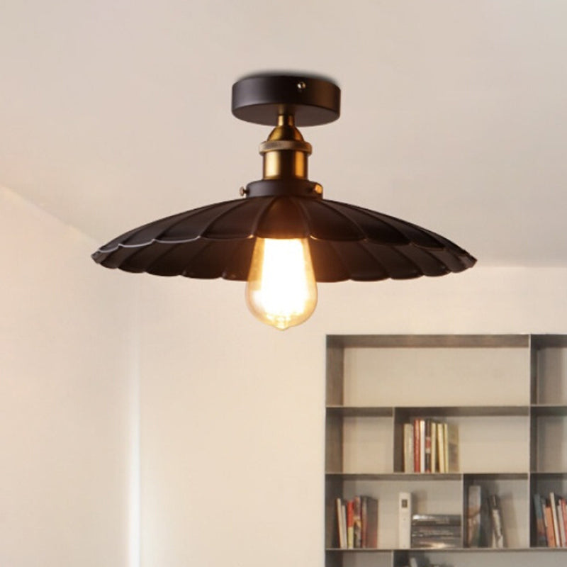 Sleek Black Single Dining Room Ceiling Light - Umbrella Semi Flush Mount