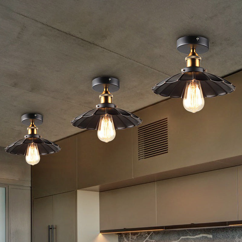 Sleek Black Single Dining Room Ceiling Light - Umbrella Semi Flush Mount