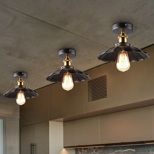 Sleek Black Single Dining Room Ceiling Light - Umbrella Semi Flush Mount