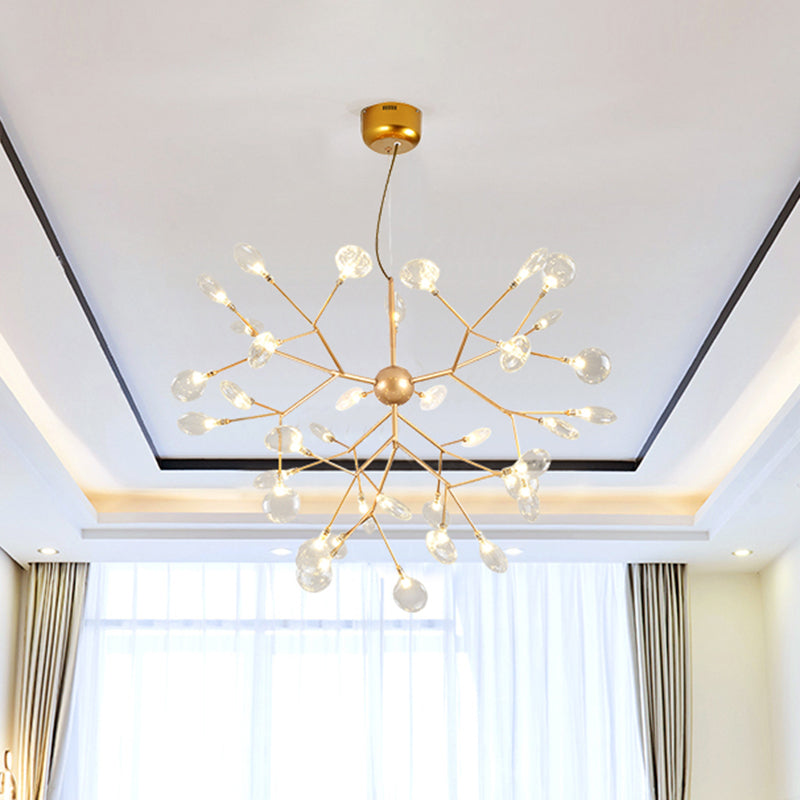 Sleek Gold Led Pendant Light: Metallic Branch Chandelier For Living Room