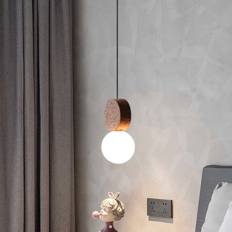 Suspension Globe en verre opale avec décor en terrazzo - Plafonnier simple minimaliste pour salle à manger