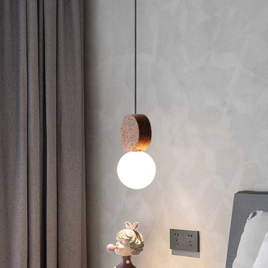 Suspension Globe en verre opale avec décor en terrazzo - Plafonnier simple minimaliste pour salle à manger