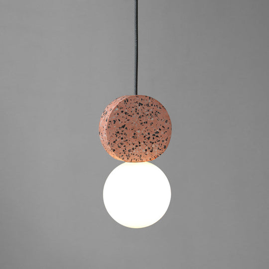 Suspension Globe en verre opale avec décor en terrazzo - Plafonnier simple minimaliste pour salle à manger