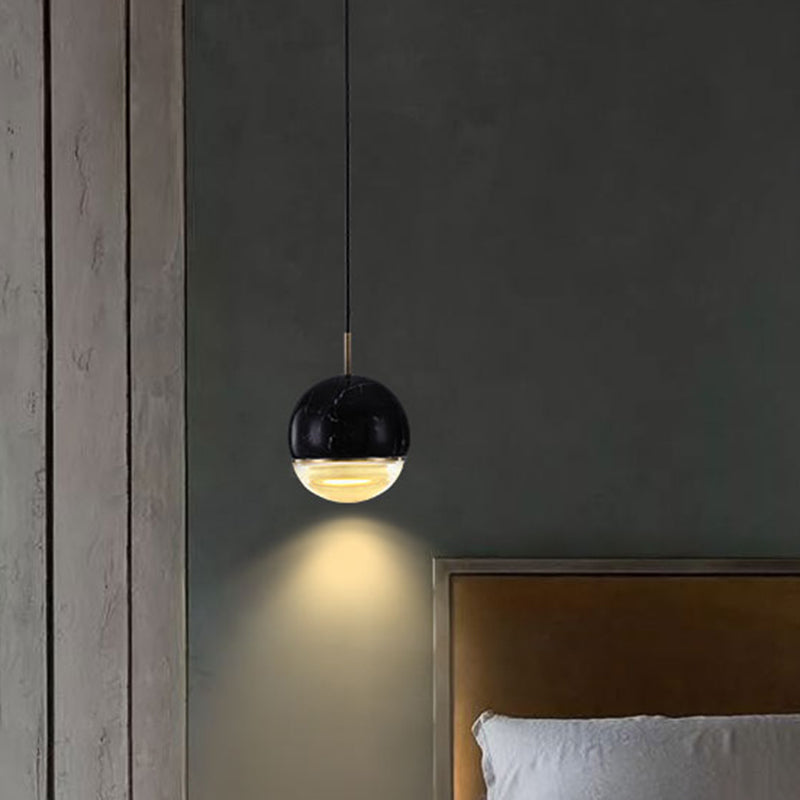 Simplicity Marble Dome Pendant Light For Dining Room - Single Bulb Suspension Fixture