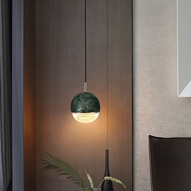 Simplicity Marble Dome Pendant Light For Dining Room - Single Bulb Suspension Fixture