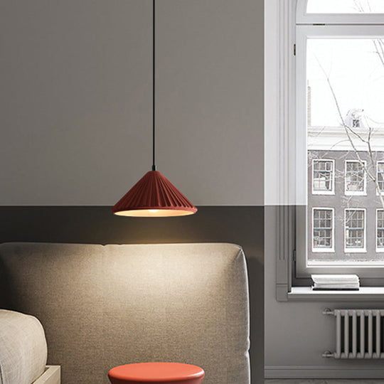 Modern Conical Ribbed Cement Ceiling Light for Bedside or Dining Room