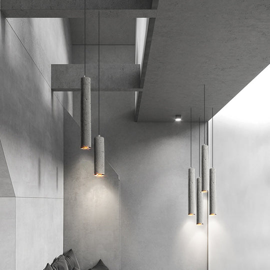 Nordic Style Grey Cement Cylinder Pendant Light For Dining Room Ceiling