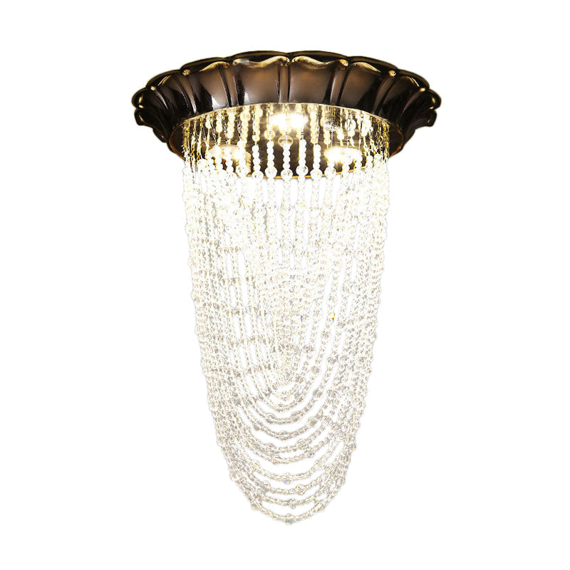 Sleek Crystal Chain LED Chrome Ceiling Flush Mount Light with Beaded Detailing