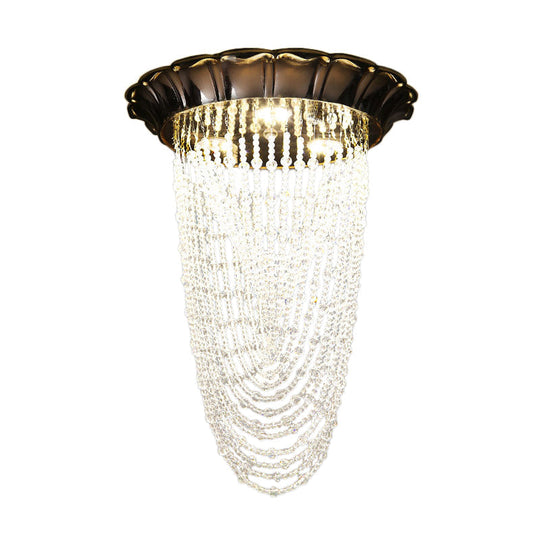 Sleek Crystal Chain Led Chrome Ceiling Flush Mount Light With Beaded Detailing