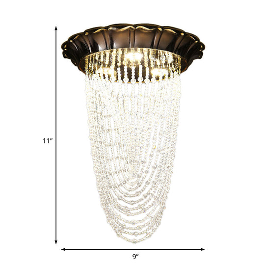 Sleek Crystal Chain LED Chrome Ceiling Flush Mount Light with Beaded Detailing