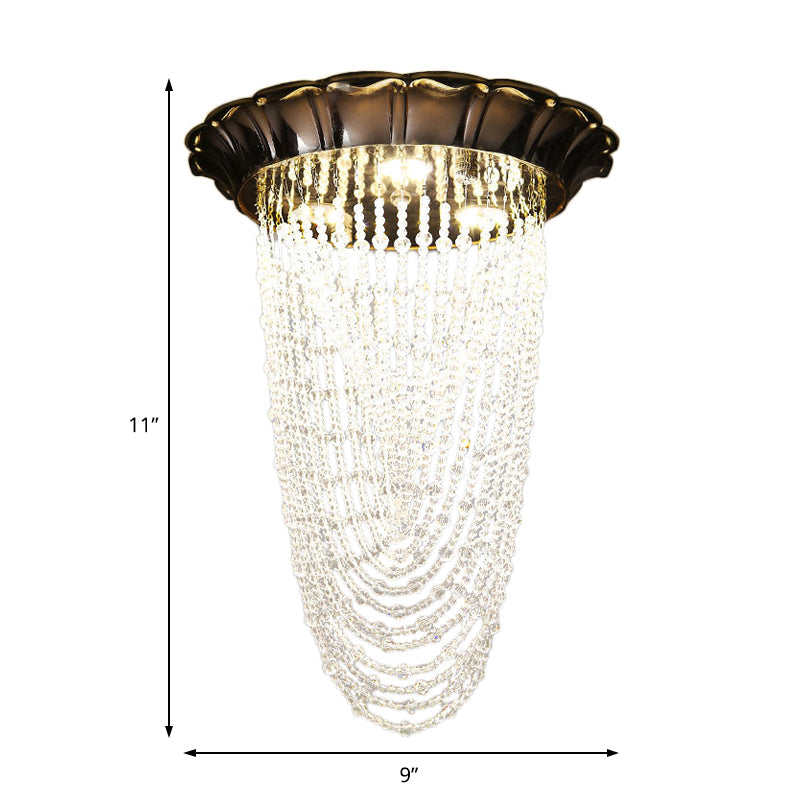Sleek Crystal Chain Led Chrome Ceiling Flush Mount Light With Beaded Detailing