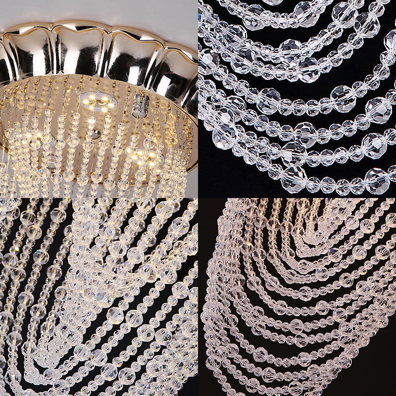 Sleek Crystal Chain Led Chrome Ceiling Flush Mount Light With Beaded Detailing