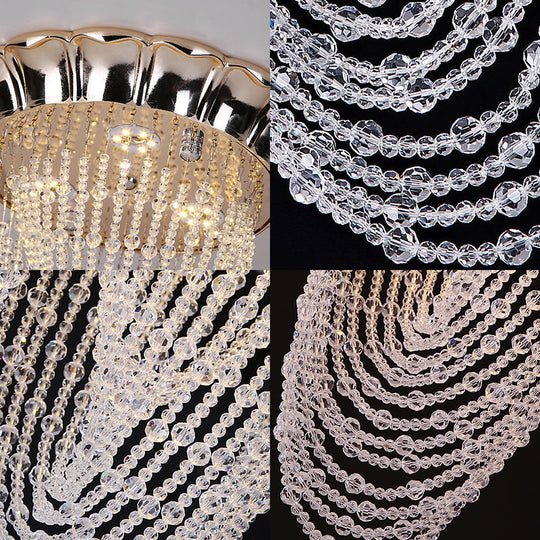 Sleek Crystal Chain Led Chrome Ceiling Flush Mount Light With Beaded Detailing