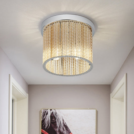 Modern Spiral Glass Rod Ceiling Light, 2-Light Flush Mount Chrome with Crystal Drop, 7"/10" Wide