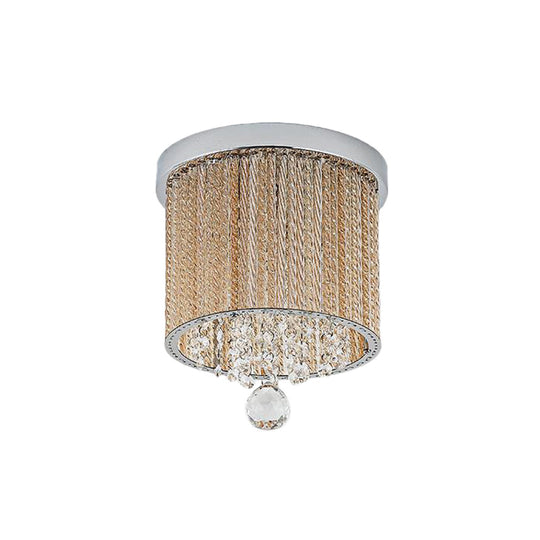 Modern Spiral Glass Rod Ceiling Light 2-Light Flush Mount Chrome With Crystal Drop 7/10 Wide